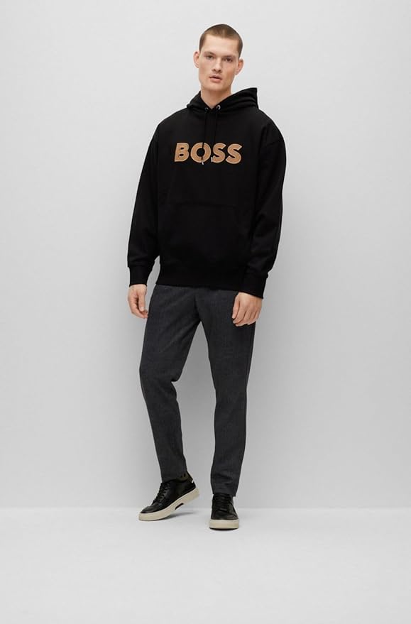 BOSS Men's Logo Applique Oversized Fit Organic Cotton Hoodie