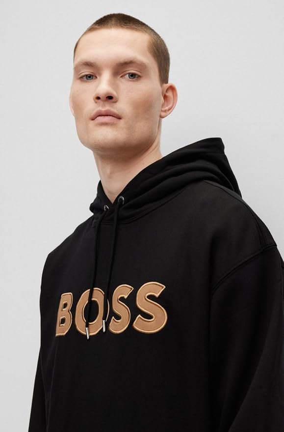 BOSS Men's Logo Applique Oversized Fit Organic Cotton Hoodie