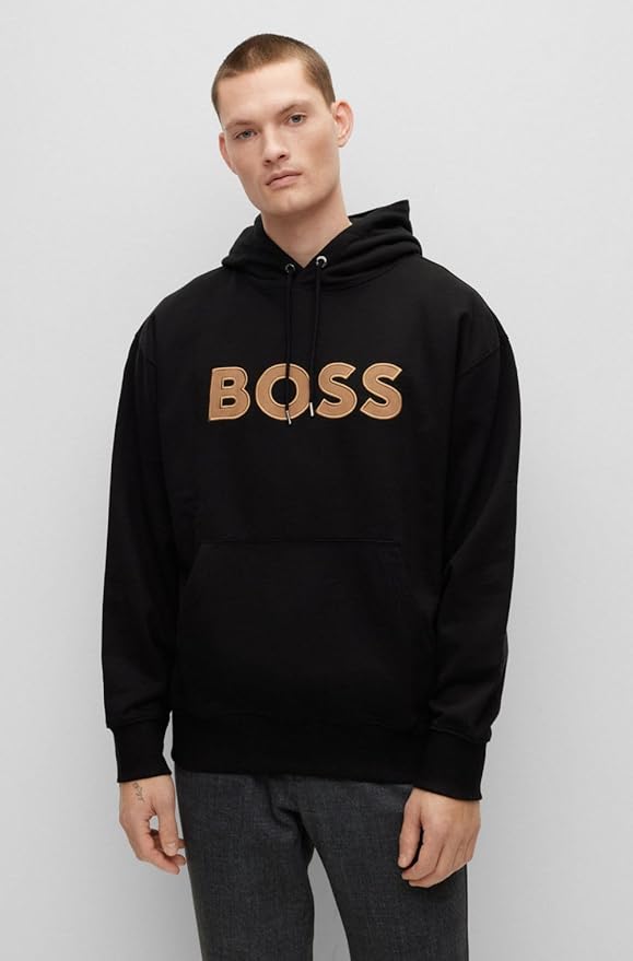 BOSS Men's Logo Applique Oversized Fit Organic Cotton Hoodie