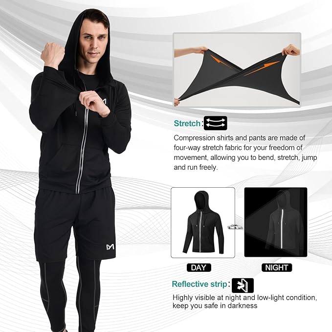 mens 5pcs Men's Compression Sets Pants Long Sleeve Shirt Athletic Shorts Running JacketShirt
